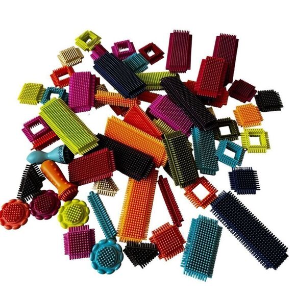 B toys Bristle Blocks Stackadoos Toy Blocks in a Storage Pouch BPA Free STEM toy - Picture 2 of 5